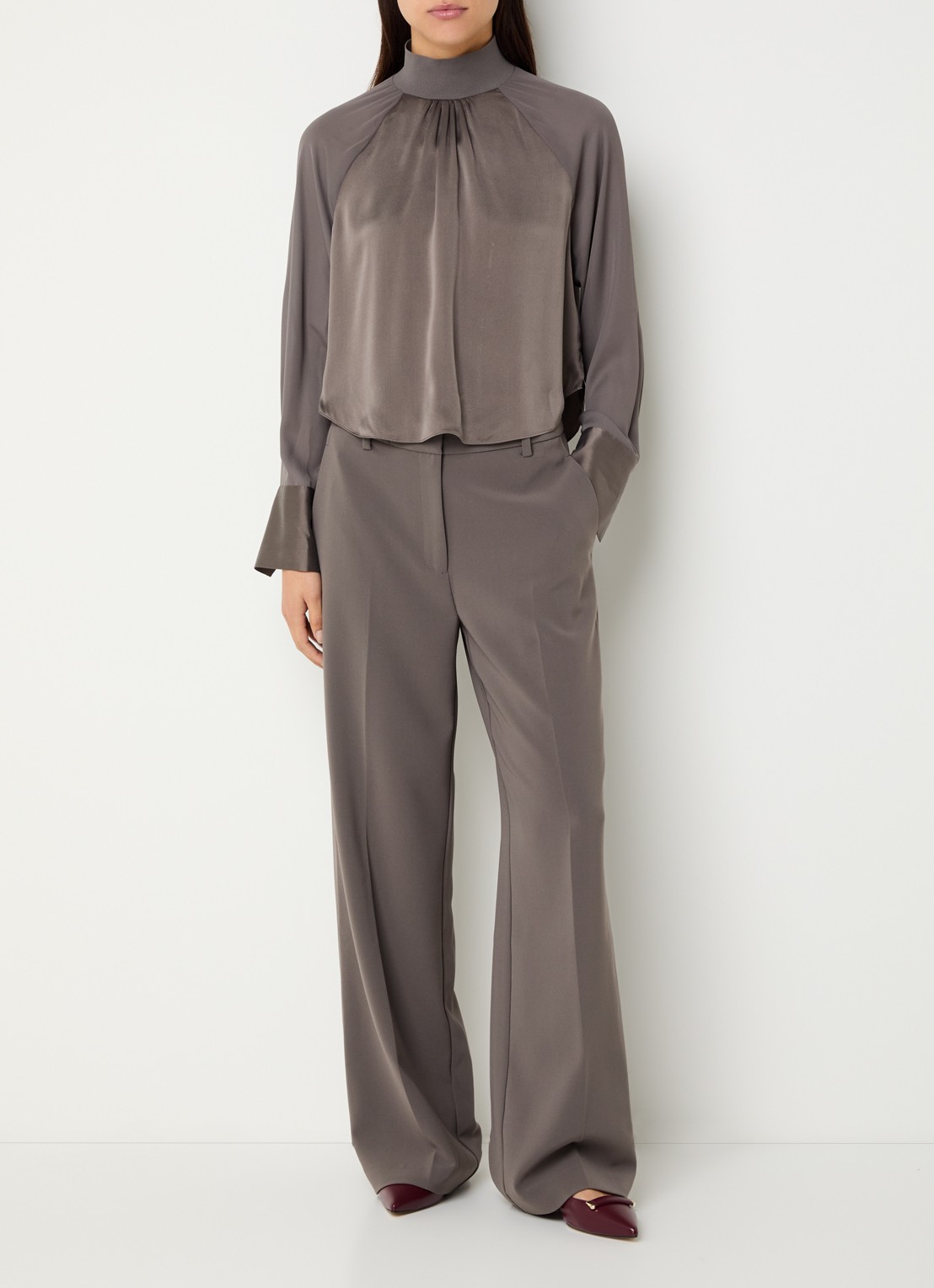 Dante 6 Alain high waist wide fit pantalon met persplooi - voorkant 3 grijs