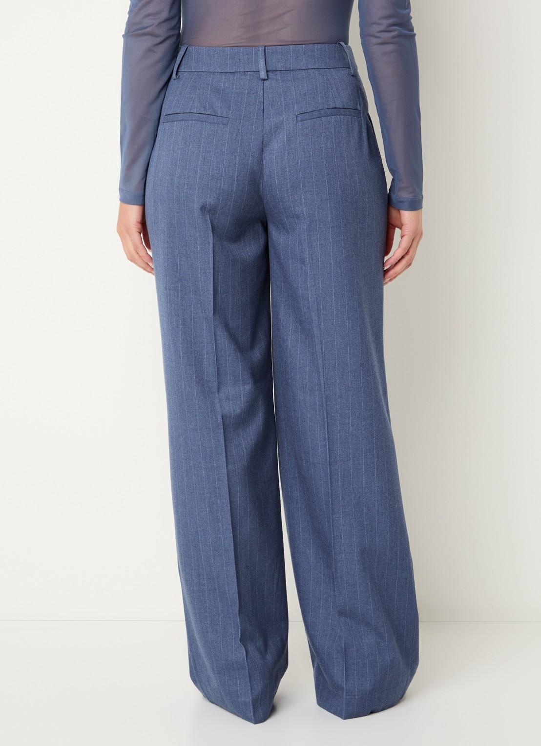Dante 6 Alain mid waist wide fit pantalon met krijtstreep - achterkant 4 indigo