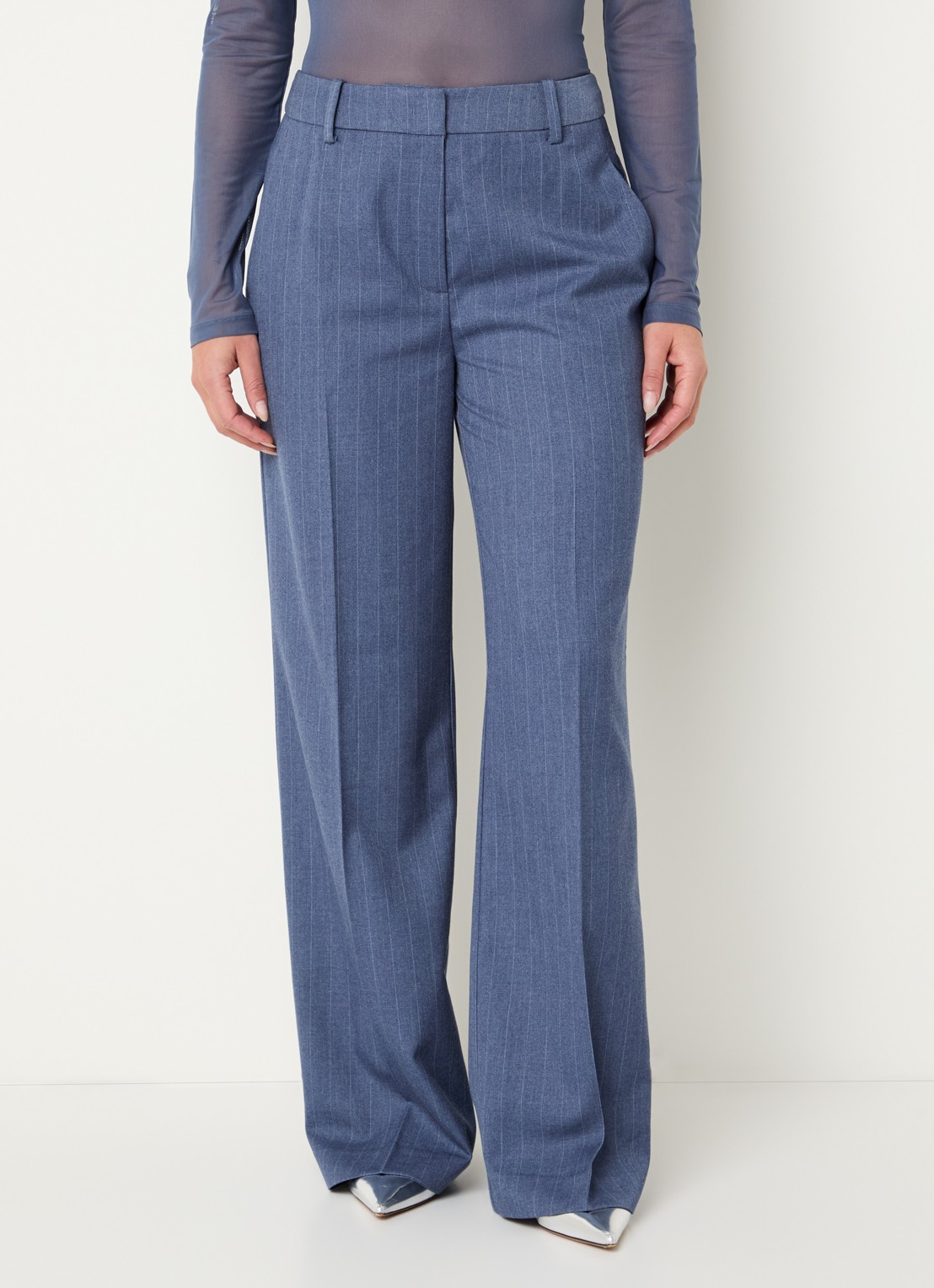 Dante 6 Alain mid waist wide fit pantalon met krijtstreep - detail 3 indigo