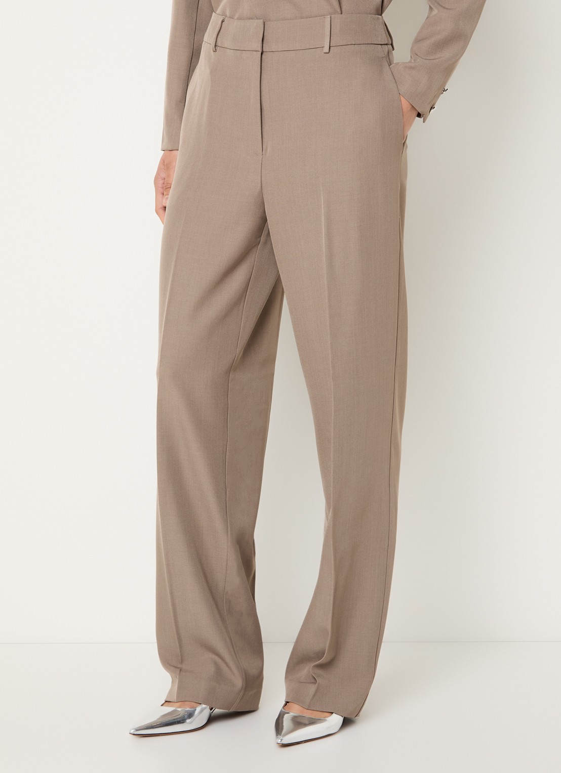Dante 6 Aries high waist straight fit pantalon met klepzakken - detail 4 lichtbruin