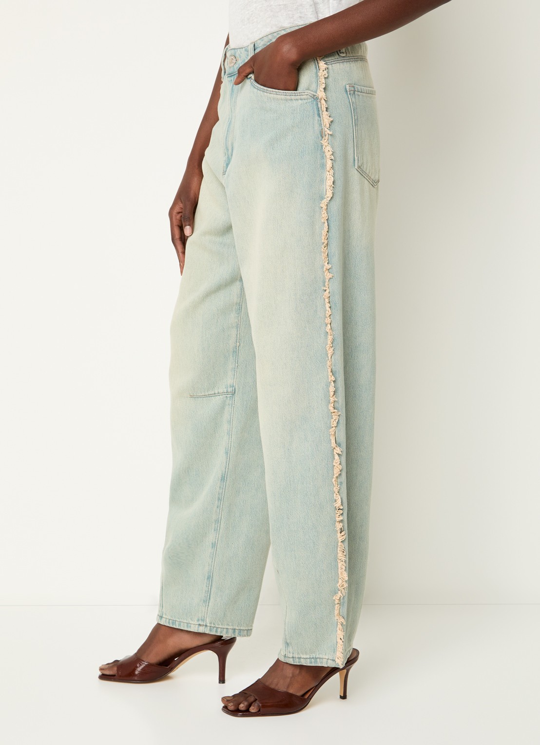 Dante 6 Brave high waist balloon fit jeans met gerafeld detail - detail 3 indigo
