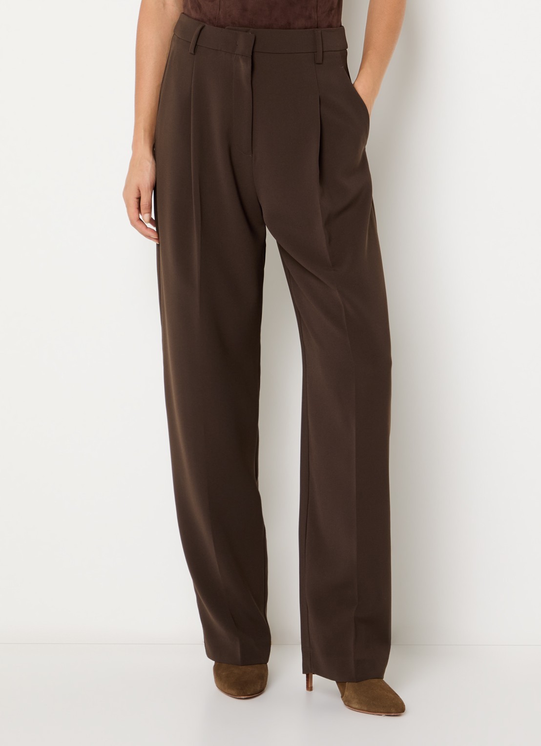 Dante 6 Chad high waist loose fit broek met steekzakken - detail donkerbruin