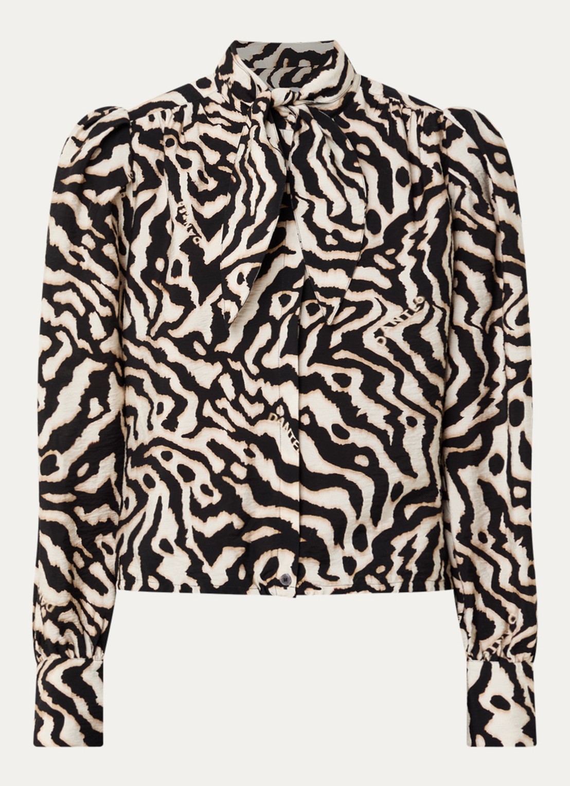 Dante 6 Cheska blouse met print en sjaalkraag - voorkant zwart