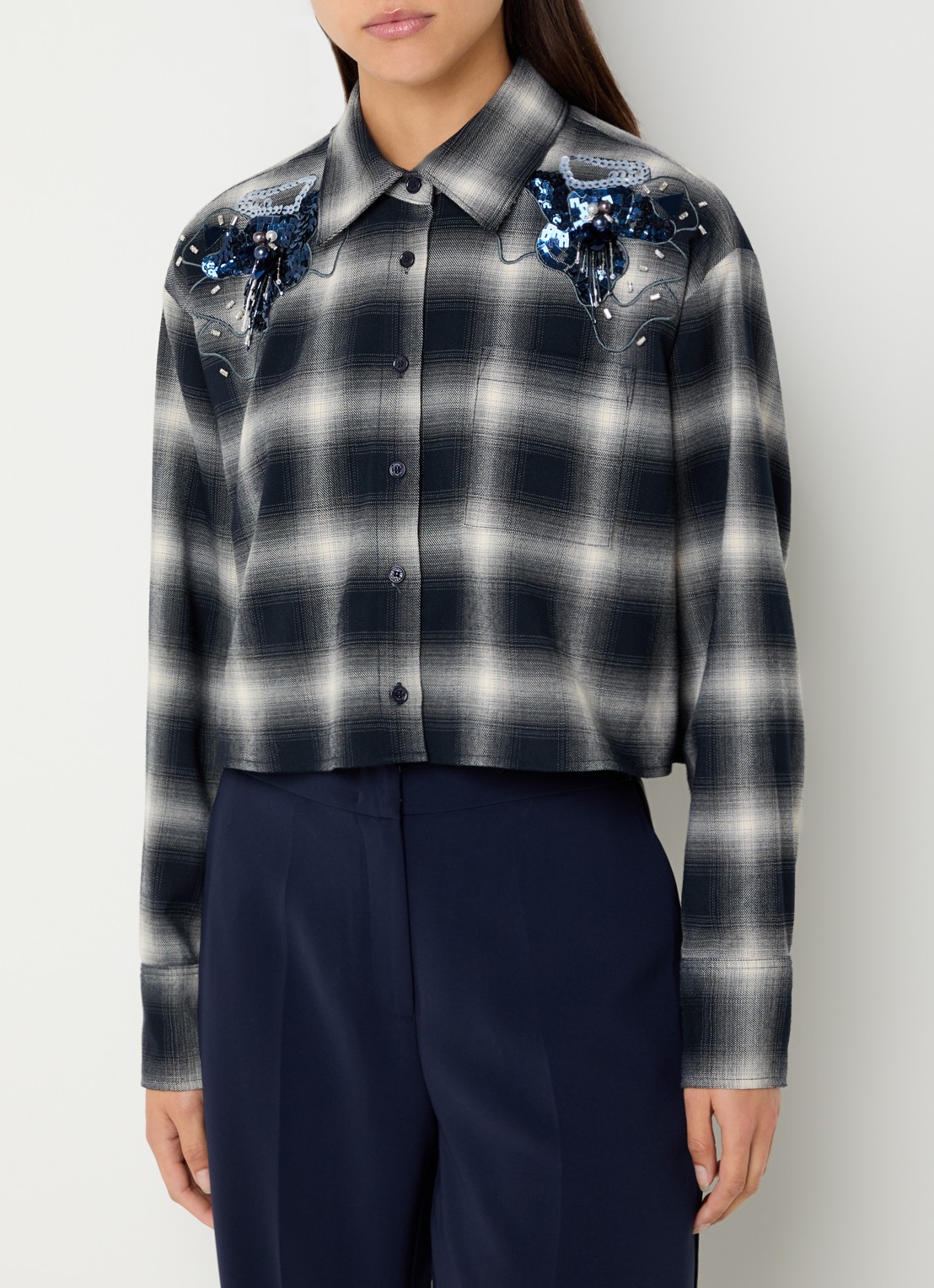 Dante 6 Eason blouse met ruitdessin en pailletten - detail 4 zwart