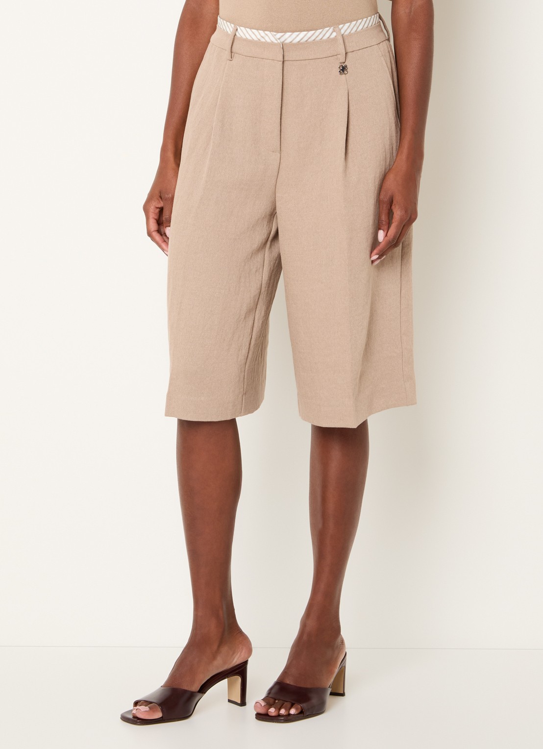 Dante 6 Emra mid waist straight fit jorts met steekzakken - detail 4 zand