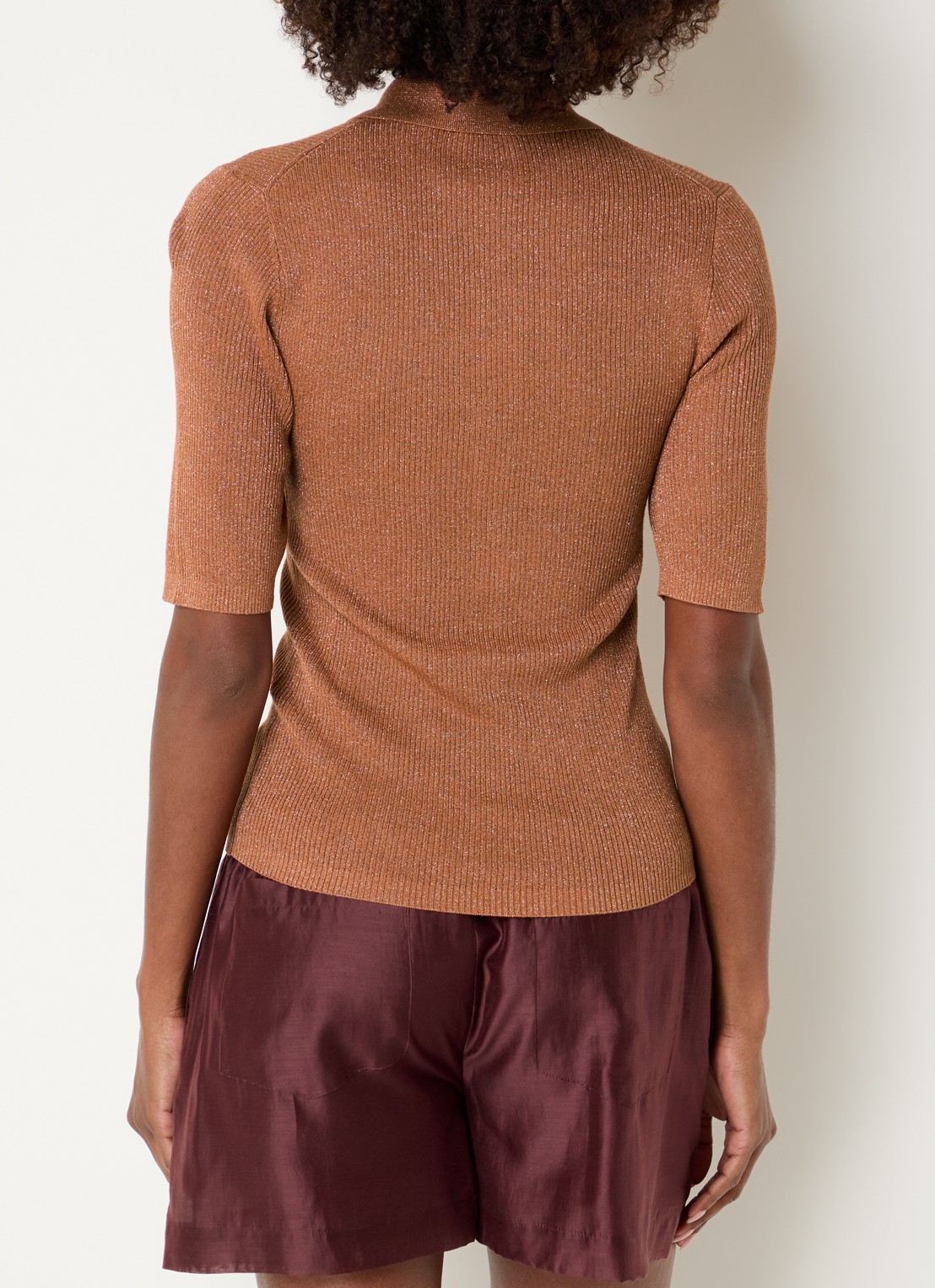 Dante 6 Fayza polo met lurex - achterkant roestbruin