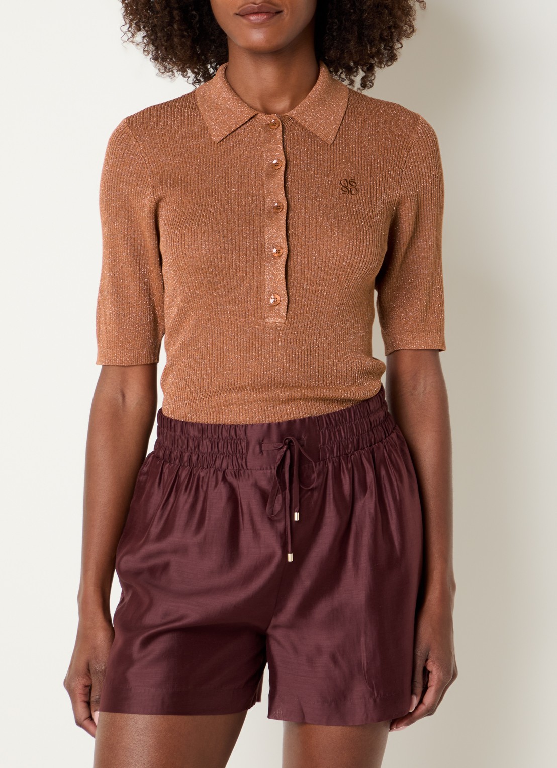 Dante 6 Fayza polo met lurex - detail 2 roestbruin