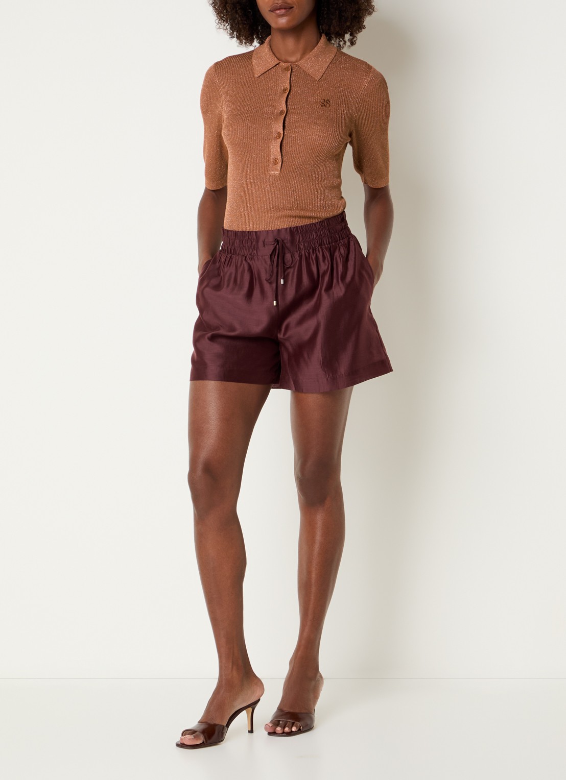 Dante 6 Fayza polo met lurex - voorkant 4 roestbruin