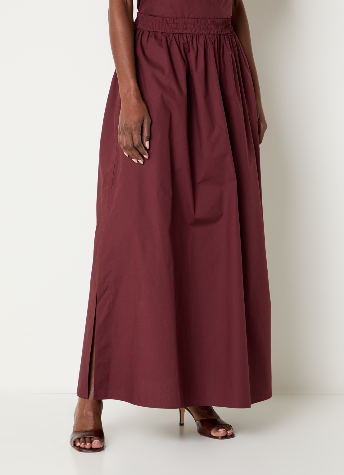Dante 6 Gisole mid waist maxi rok met split - detail 4 kastanjebruin