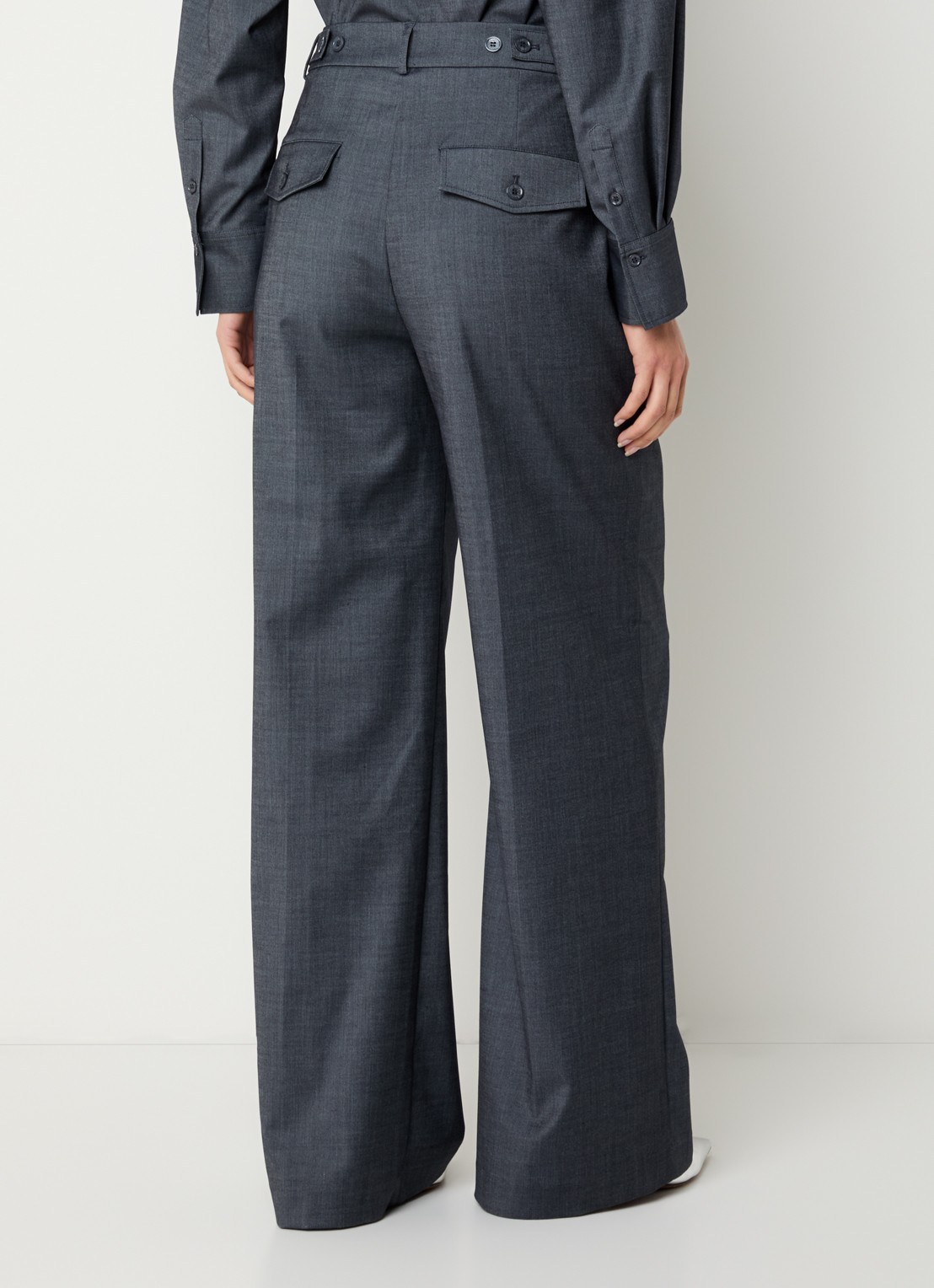 Dante 6 Gomo high waist wide fit pantalon met steekzakken - achterkant 3 donkergrijs
