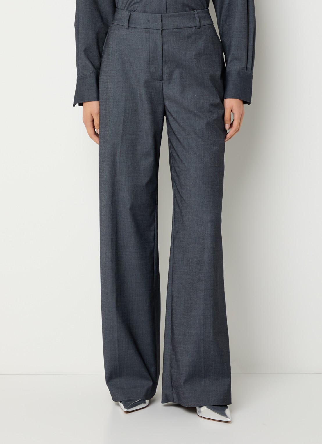 Dante 6 Gomo high waist wide fit pantalon met steekzakken - detail 4 donkergrijs