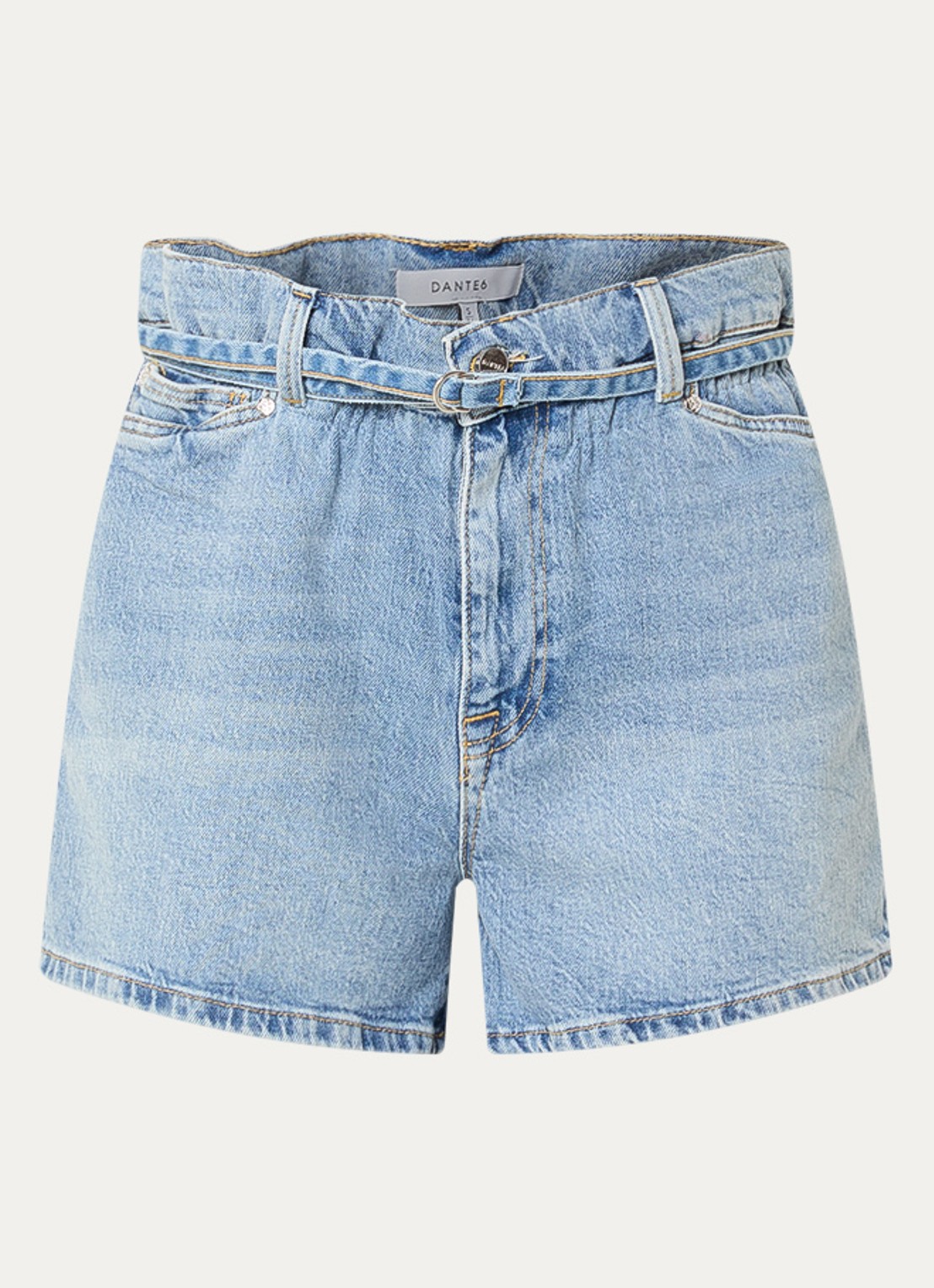 Dante 6 High waist straight leg korte broek van denim met lichte wassing - voorkant 3 indigo
