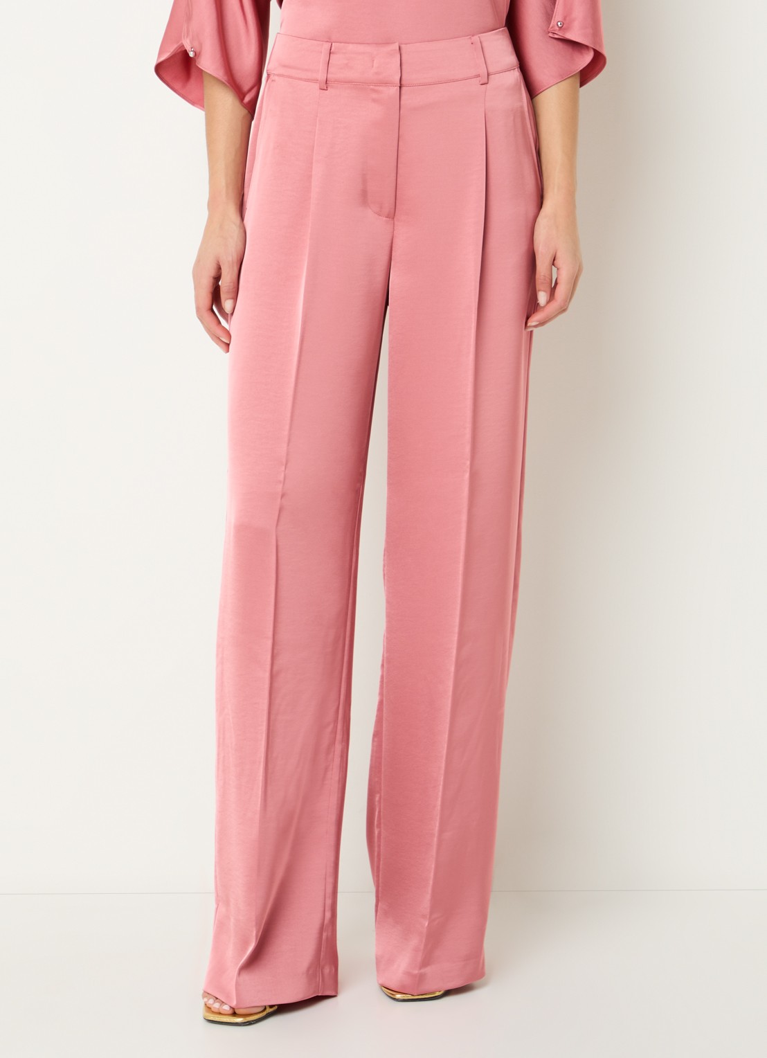 Dante 6 High waist wide fit pantalon van satijn  - detail 2 roze