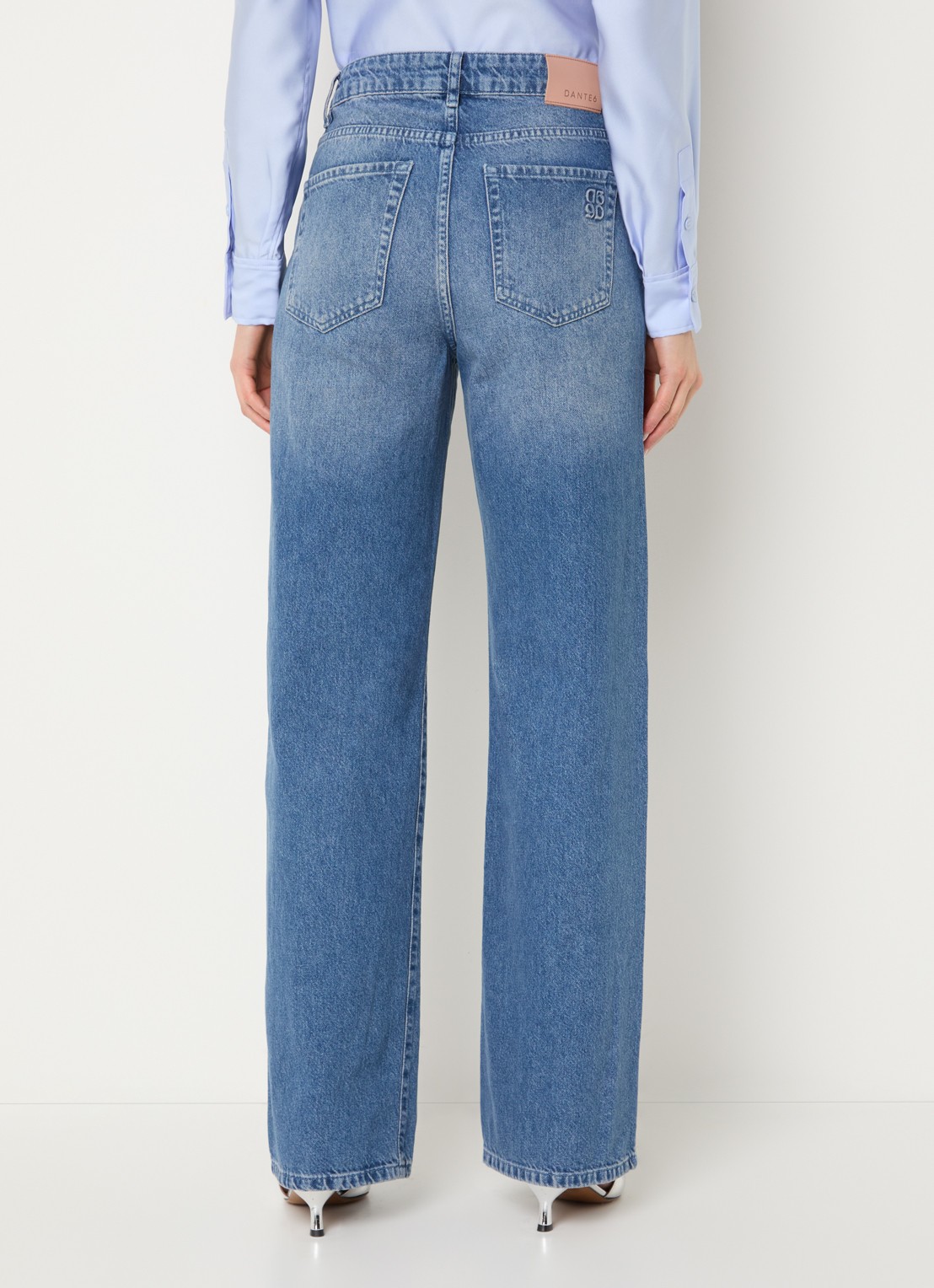 Dante 6 High waist wide leg jeans met medium wassing - achterkant 5 indigo