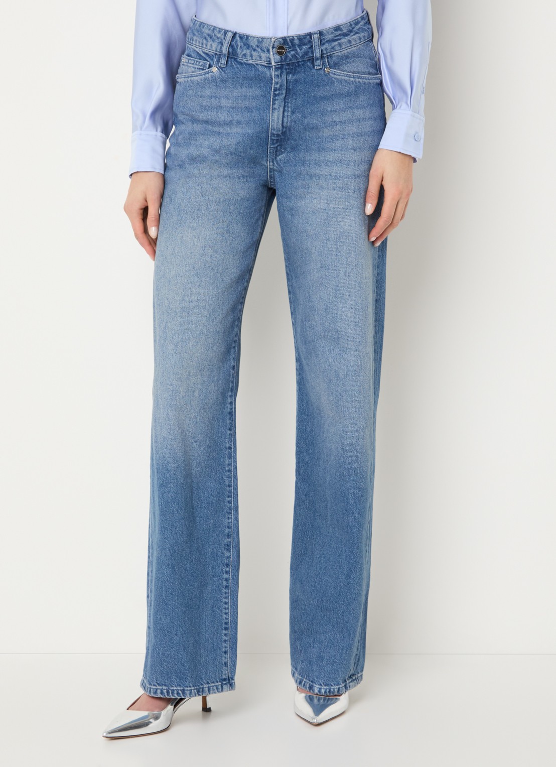 Dante 6 High waist wide leg jeans met medium wassing - detail 3 indigo