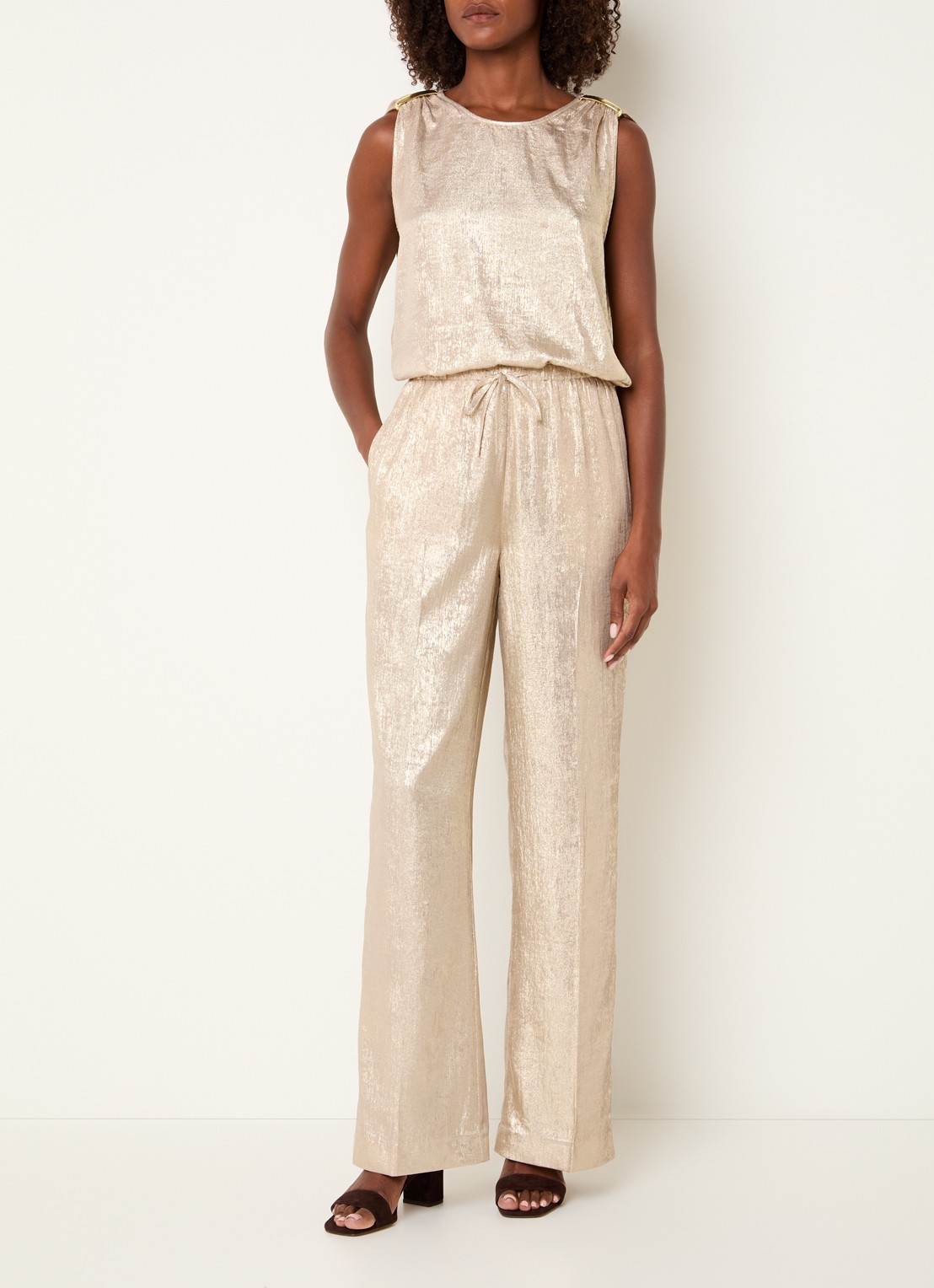 Dante 6 Ido high waist straight fit pantalon met steekzakken - voorkant 2 goud
