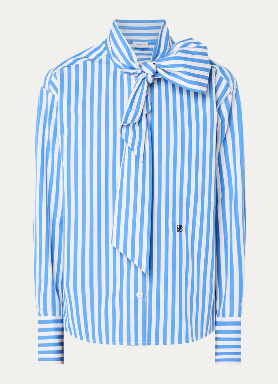 Dante 6 Ivez blouse met sjaalkraag en streepprint - voorkant 3 blauw