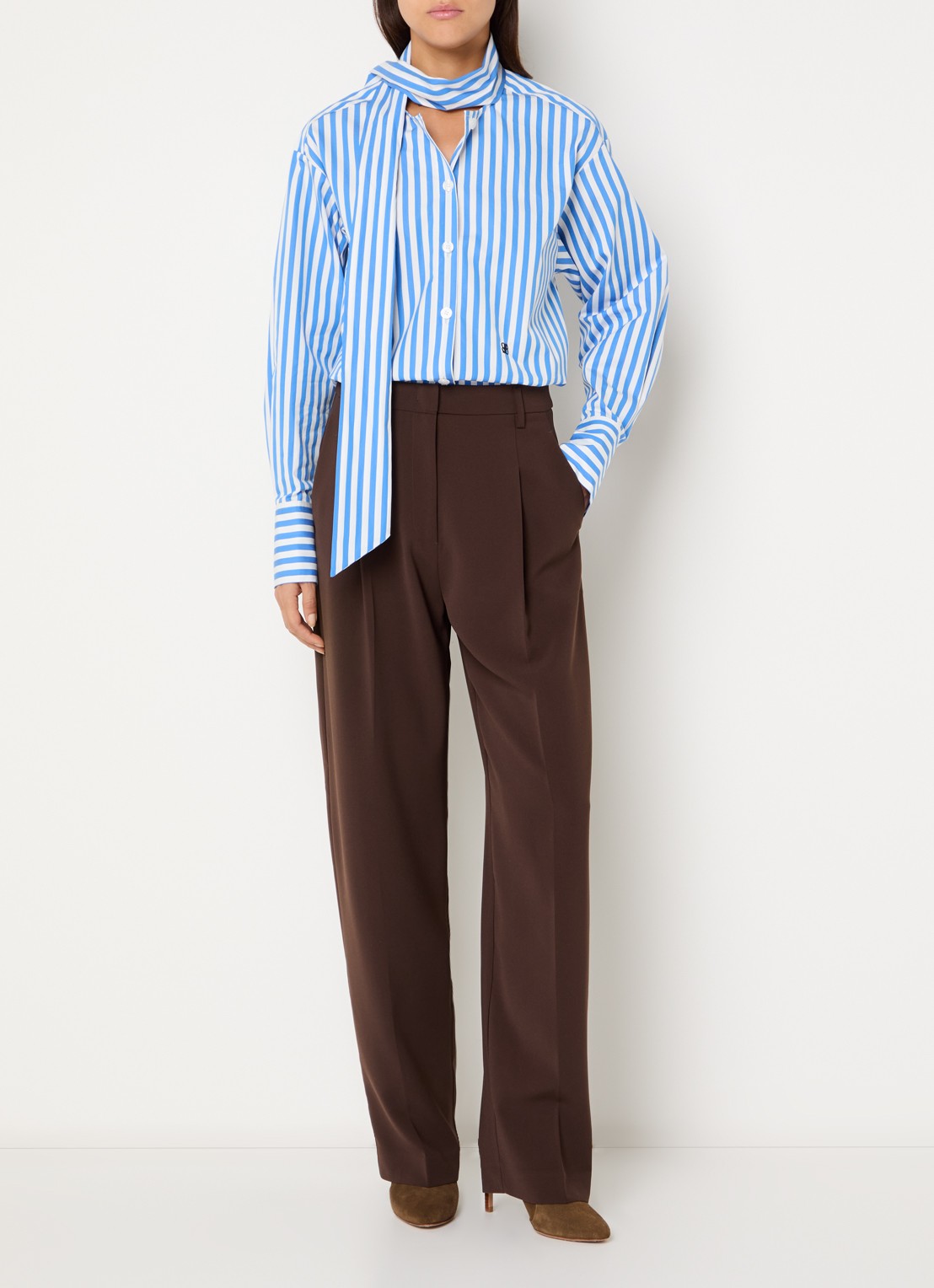 Dante 6 Ivez blouse met sjaalkraag en streepprint - voorkant 4 blauw