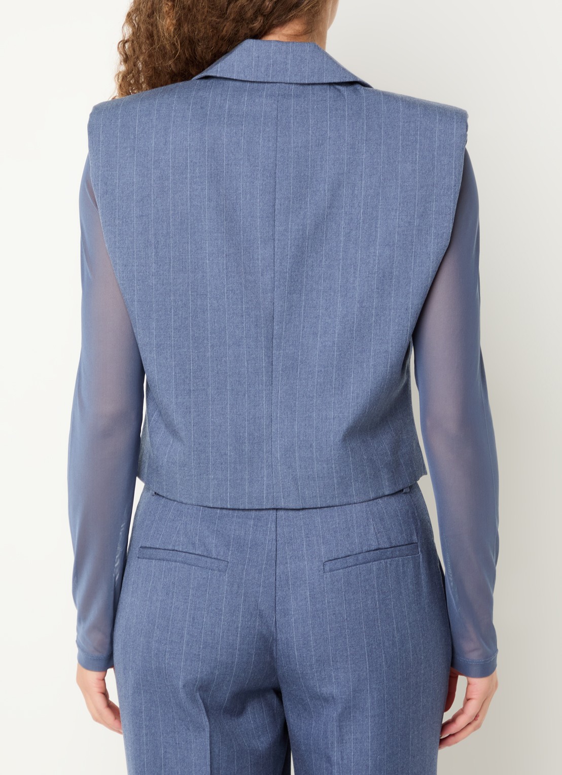 Dante 6 Jarod doube-breasted gilet met krijtstreep - achterkant 4 staalblauw