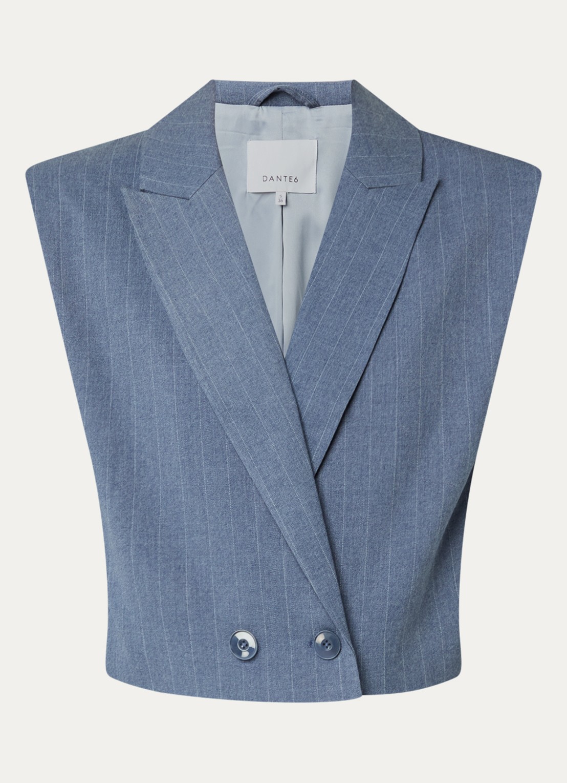Dante 6 Jarod doube-breasted gilet met krijtstreep - voorkant 2 staalblauw