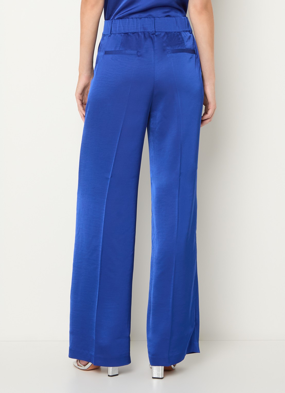 Dante 6 Jules high waist straight fit pantalon van satijn - achterkant 4 kobaltblauw
