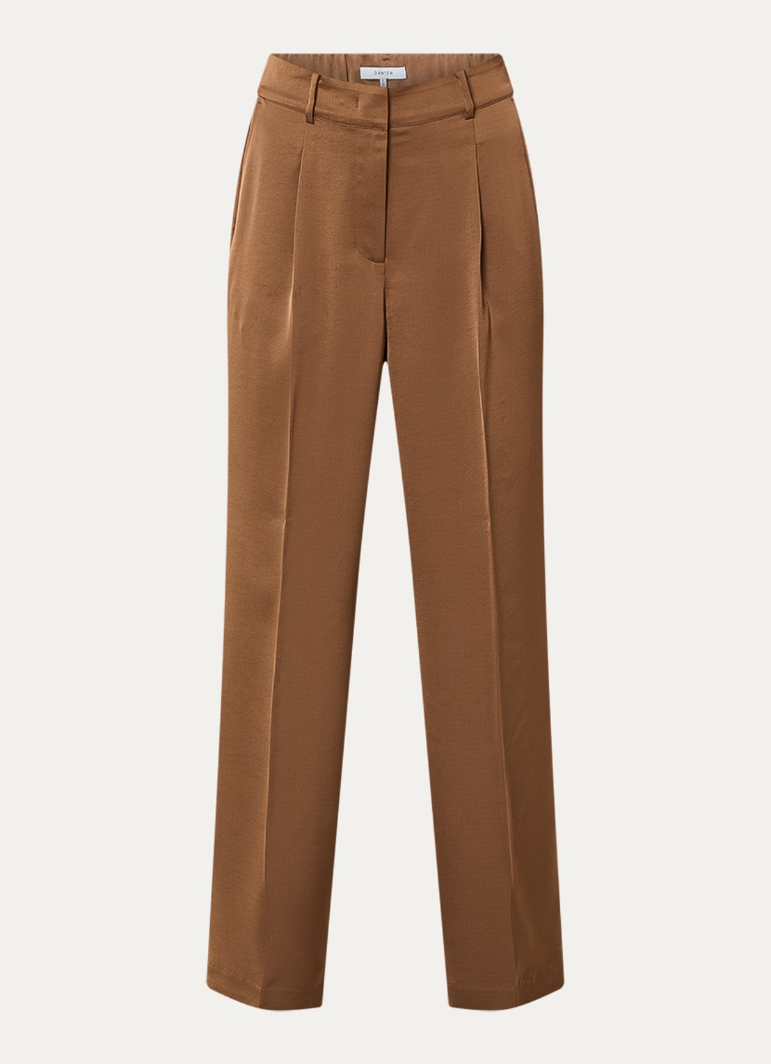 Dante 6 Jules high waist wide fit pantalon van satijn - voorkant cognac