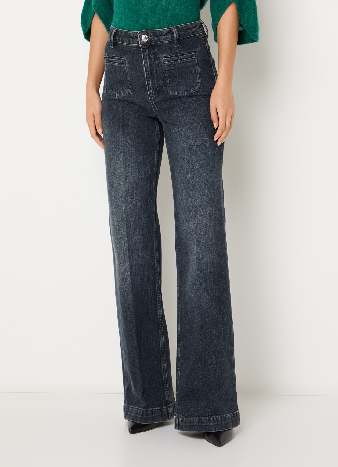Dante 6 Kendell mid waist flared jeans met gekleurde wassing - detail antraciet