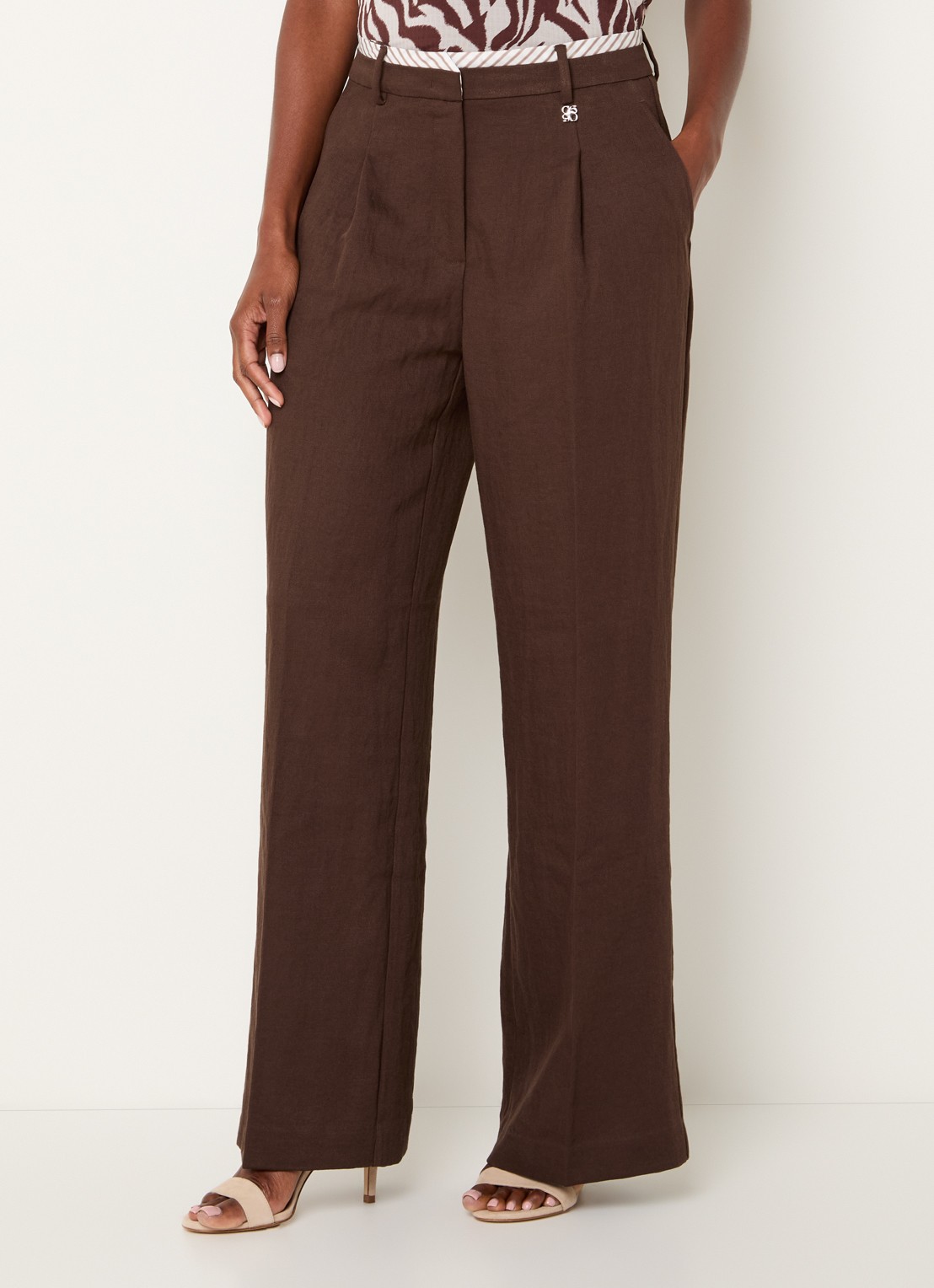 Dante 6 Kenila high waist straight fit pantalon met steekzakken - detail 4 bruin
