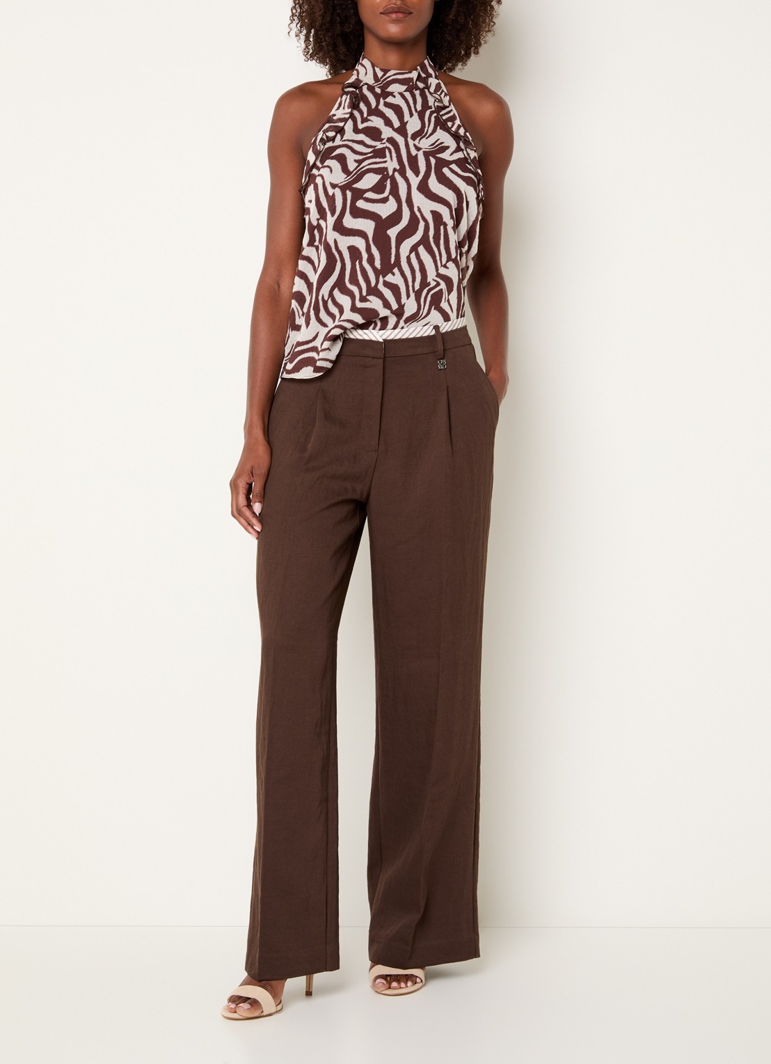Dante 6 Kenila high waist straight fit pantalon met steekzakken - voorkant 3 bruin