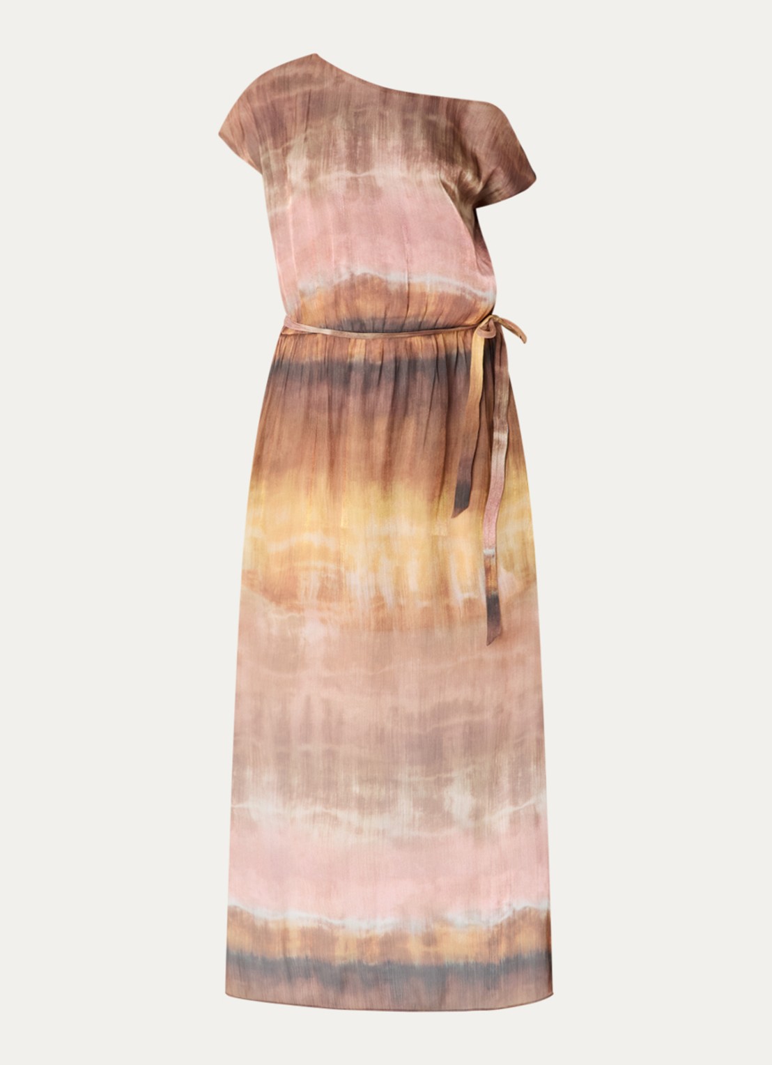 Dante 6 Kylan one shoulder maxi jurk met lurex en print - voorkant 3 lichtbruin