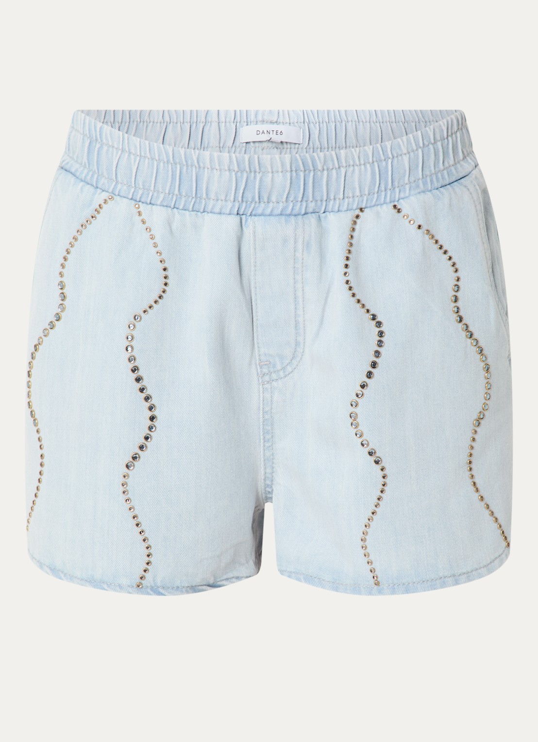 Dante 6 Nerida mid waist straight fit korte broek van denim met pailletten  - voorkant 2 indigo