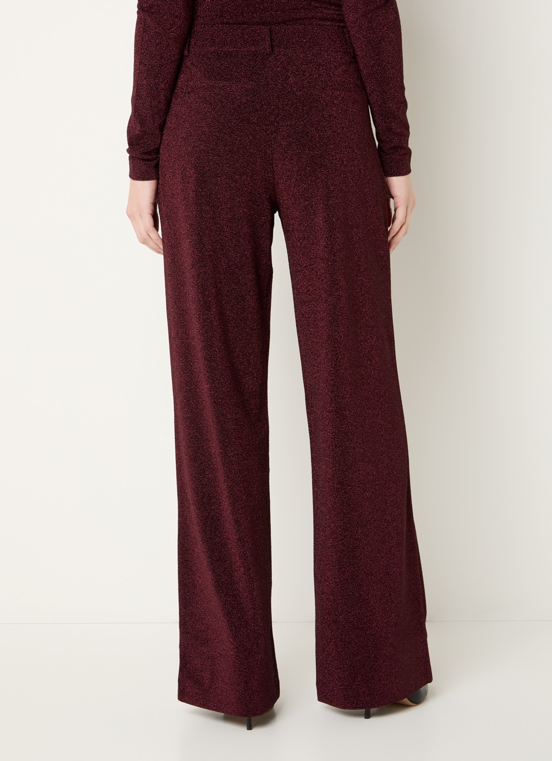 Dante 6 Noemia high waist straight fit pantalon met lurex - achterkant bordeauxrood