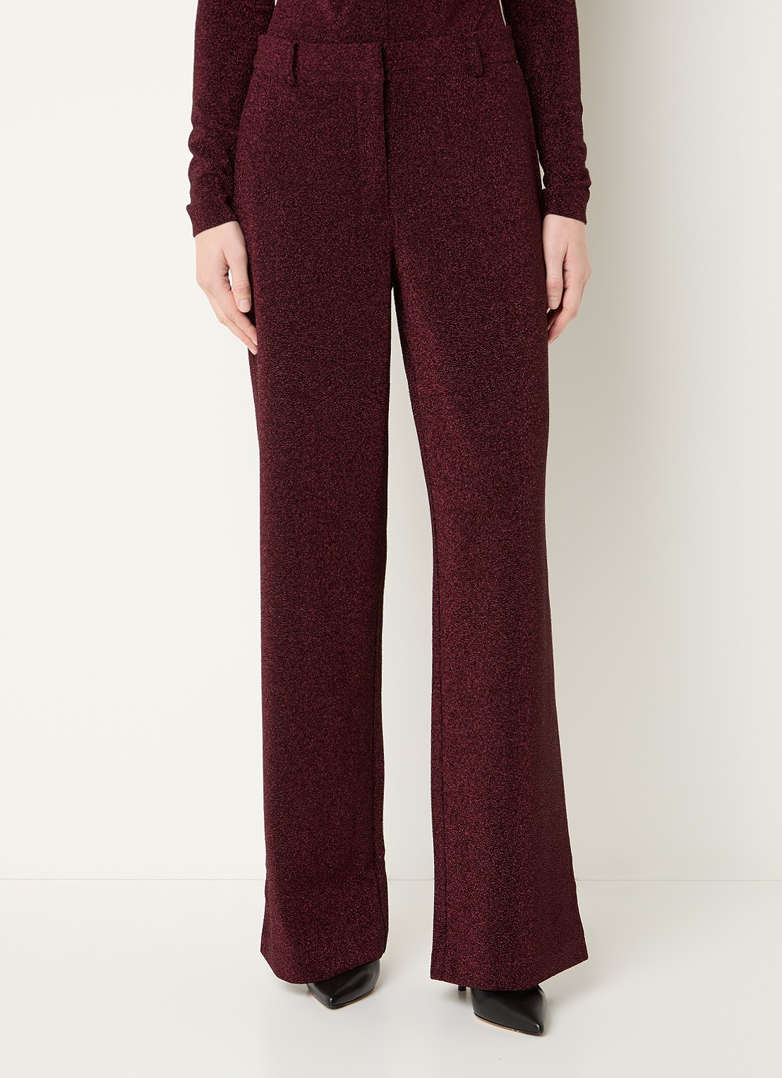 Dante 6 Noemia high waist straight fit pantalon met lurex - detail 4 bordeauxrood