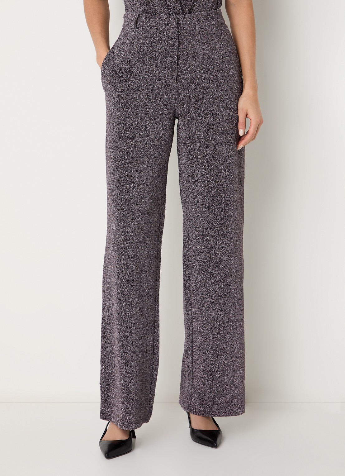 Dante 6 Noemia high waist straight fit pantalon met lurex - achterkant 3 lichtpaars