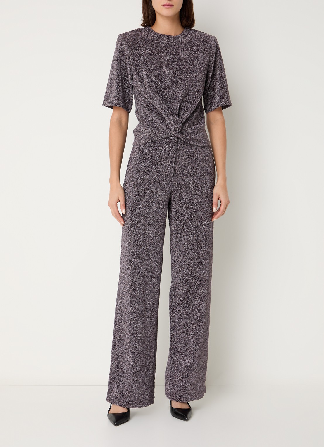Dante 6 Noemia high waist straight fit pantalon met lurex - voorkant 2 lichtpaars