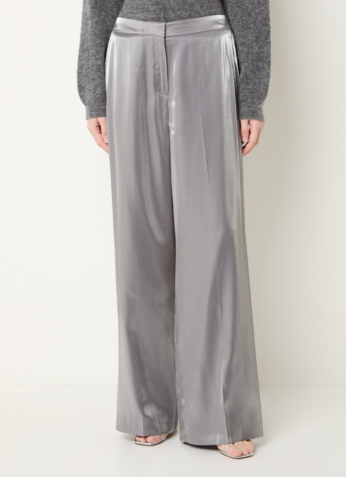Dante 6 Purity mid waist wide fit pantalon met glanzende finish - detail 4 zilver