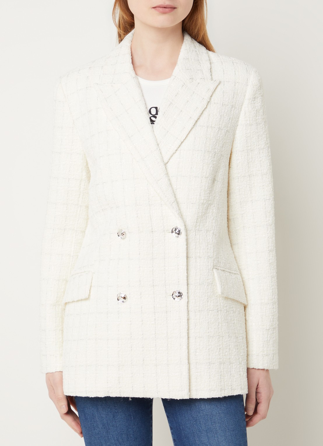 Dante 6 Renoir double-breasted blazer van bouclé met klepzakken  - detail 4 creme