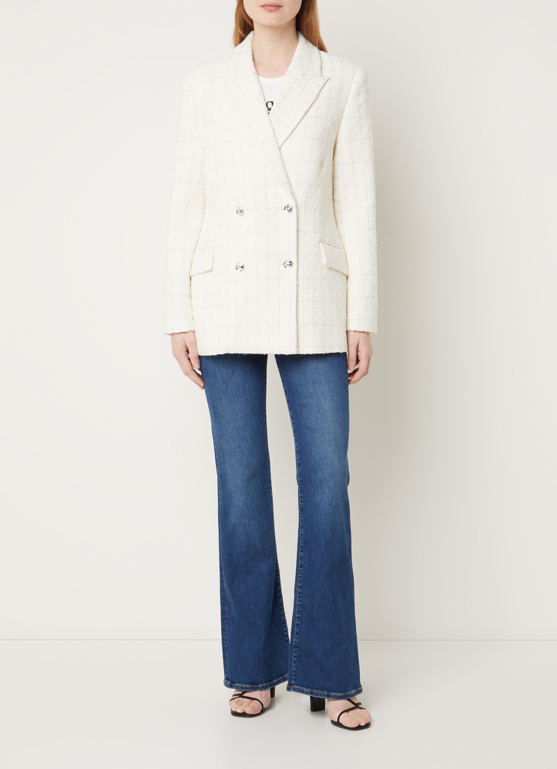Dante 6 Renoir double-breasted blazer van bouclé met klepzakken  - voorkant 2 creme