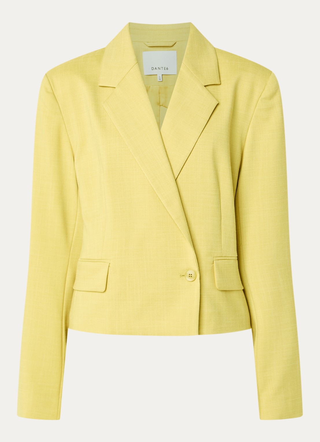 Dante 6 Reyes cropped blazer met gemêleerd dessin - voorkant citroengeel