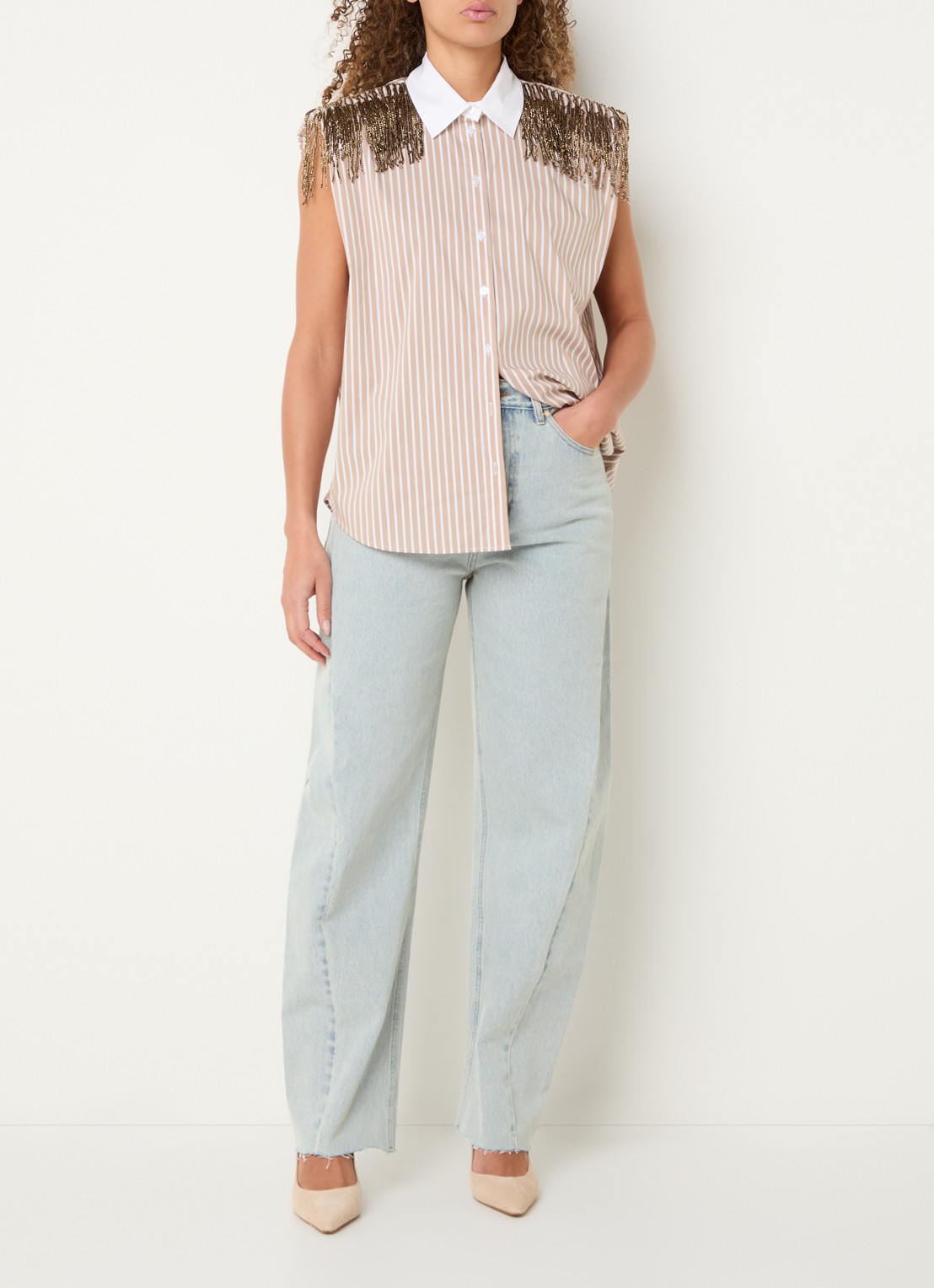 Dante 6 Rhobin blouse met kralendecoratie - voorkant 2 beige