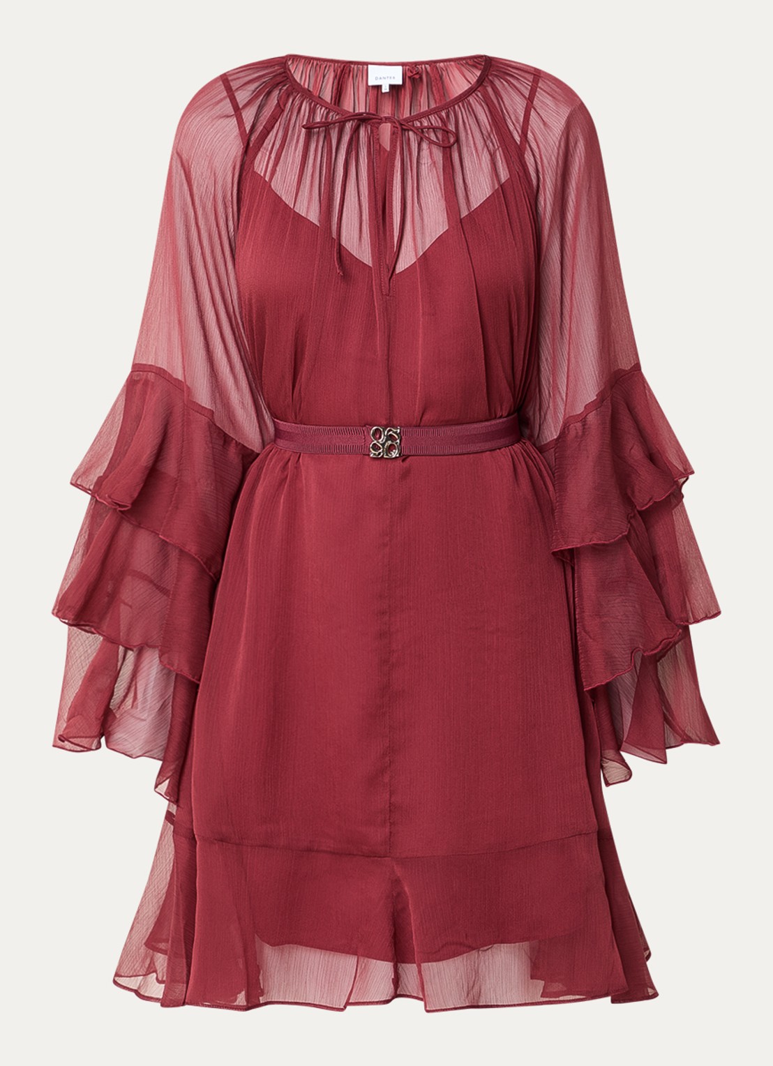 Dante 6 Solstice mini tuniekjurk met volant - voorkant 2 donkerrood
