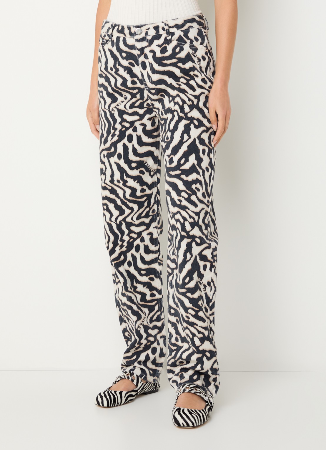 Dante 6 Spotted high waist loose fit jeans met zebraprint - detail 3 zwart