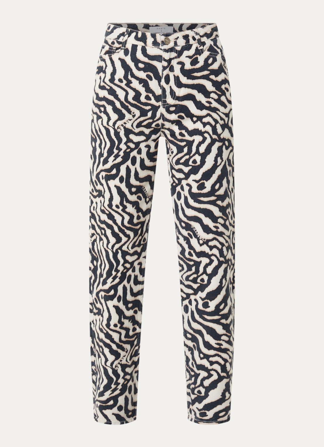 Dante 6 Spotted high waist loose fit jeans met zebraprint - voorkant zwart