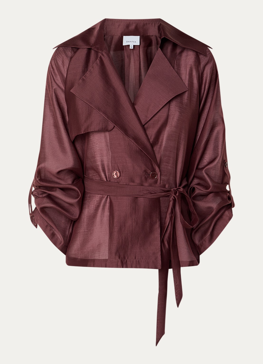 Dante 6 Svea blazer met ceintuur - voorkant kastanjebruin