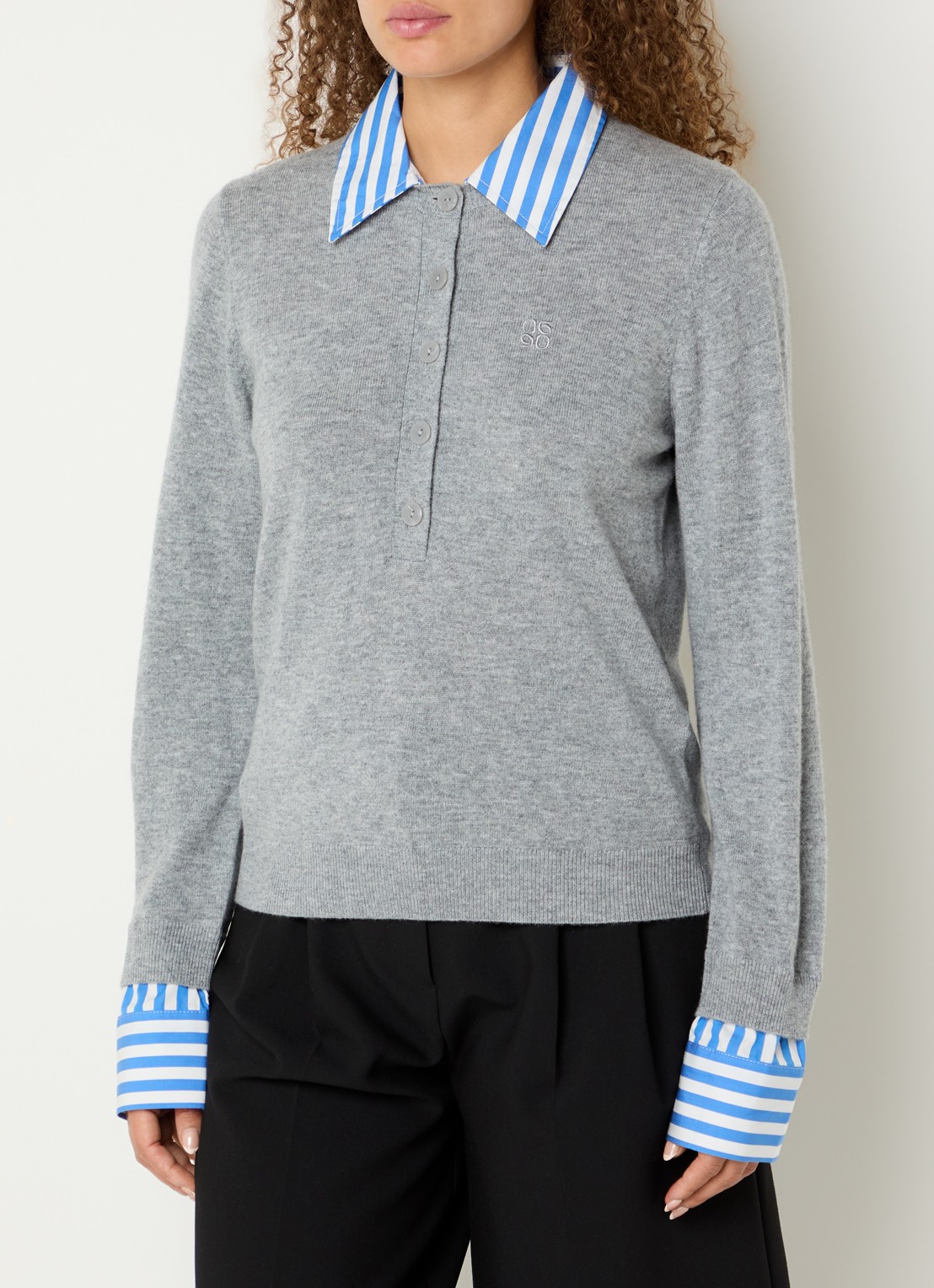 Dante 6 Thames sweater met kraag - detail 3 grijs