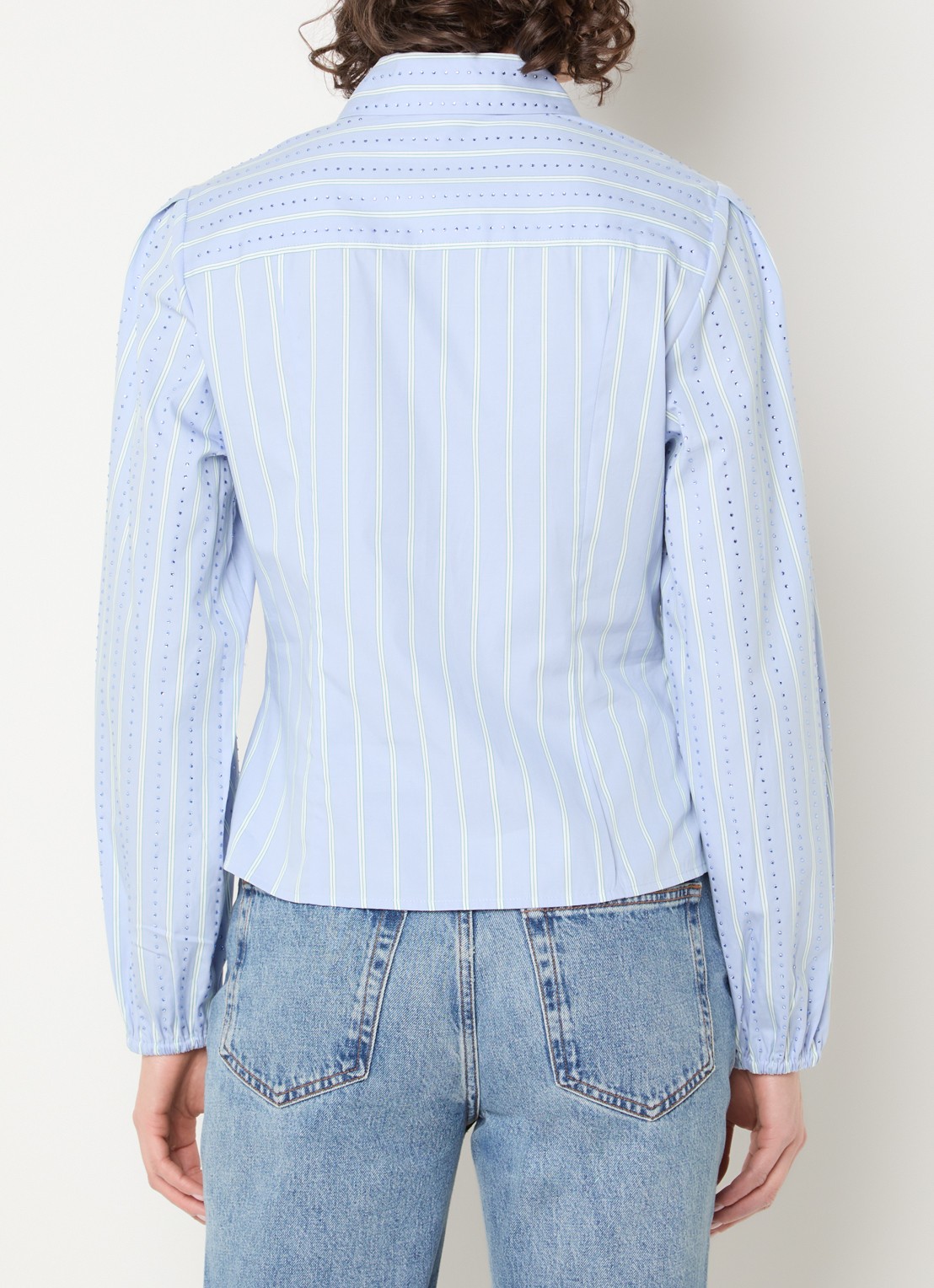 Dante 6 Therese blouse met strass en streepprint - achterkant 4 lichtblauw