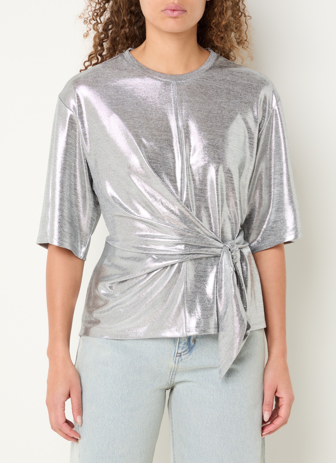 Dante 6 Uxia top met metallic finish en geknoopt detail - detail 2 zilver