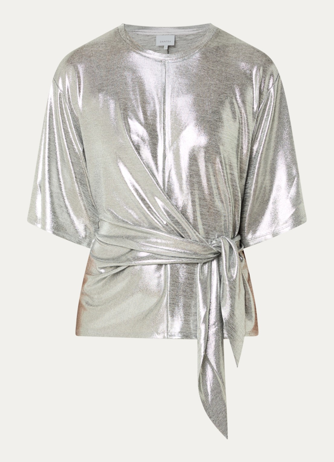 Dante 6 Uxia top met metallic finish en geknoopt detail - voorkant 3 zilver