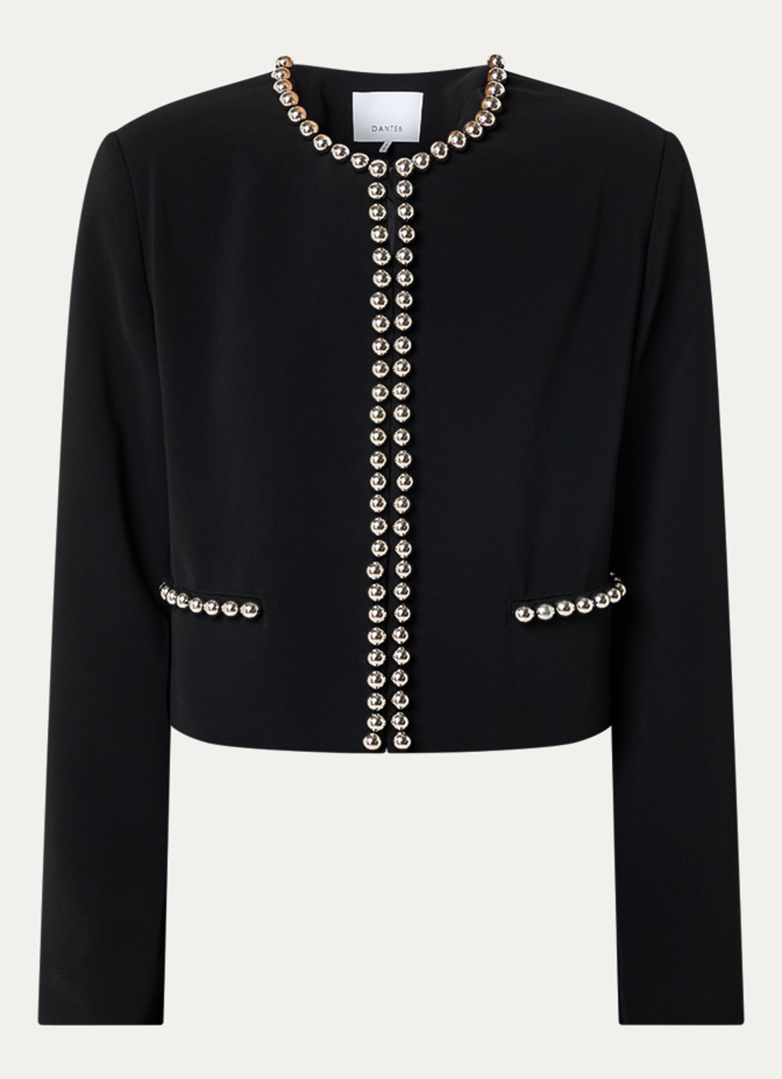 Dante 6 Virgo cropped blazer met kralendecoratie - voorkant 3 zwart