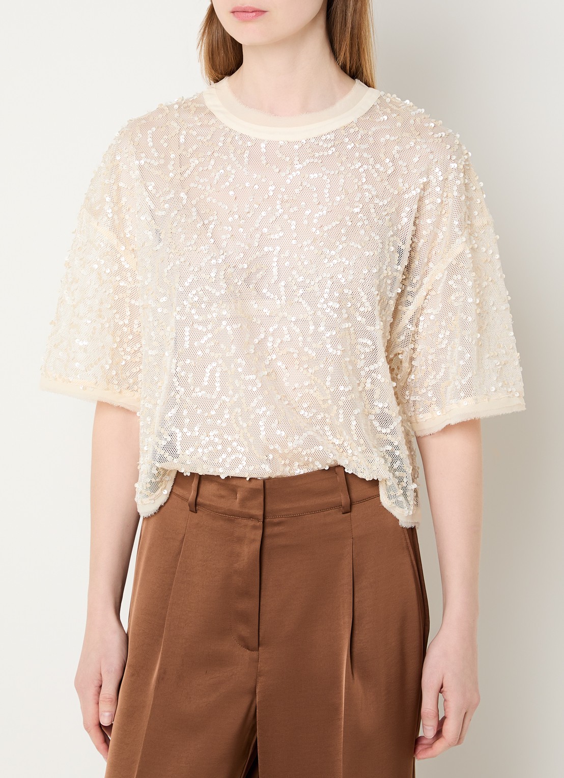 Dante 6 Zaira top met pailletten - detail gebroken wit